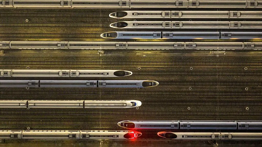 Aerial view of bullet trains in China