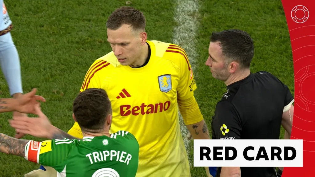 Villa Goalkeeper Bizot Receives Red Card