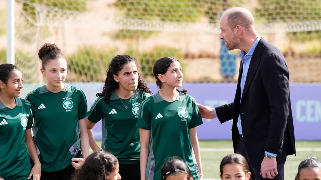 Prince William meets with female football players during his visit to Saudi Arabia