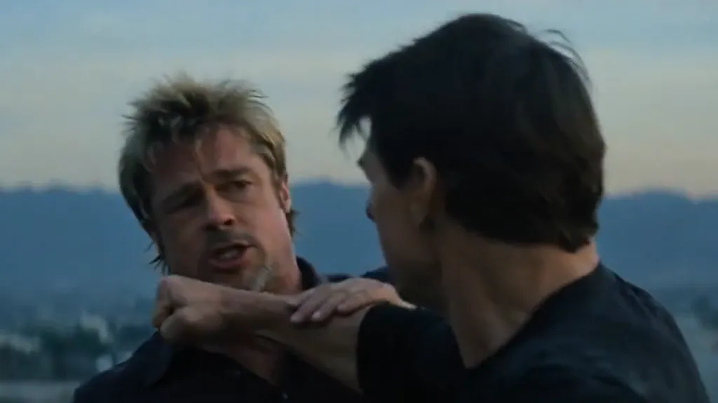 A still from the AI-generated clip of Brad Pitt and Tom Cruise fighting