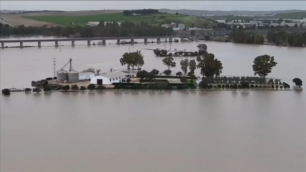 Storms cause flooding in Spanish cities, as seen in aerial footage