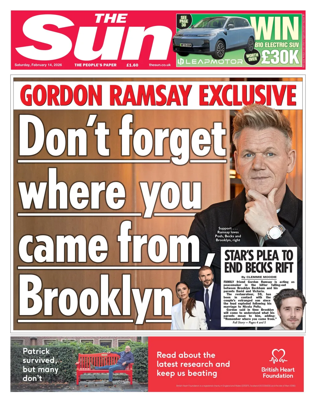 The headline on the front page of the Sun reads: “Don't forget where you came from, Brooklyn”.