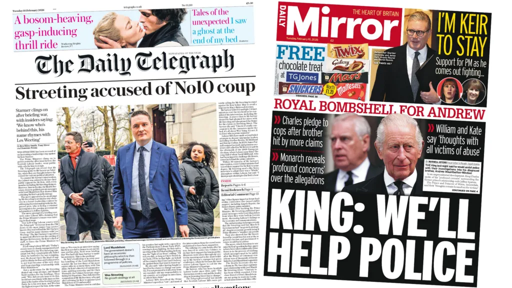 Newspaper headlines focus on Streeting and King's response to allegations